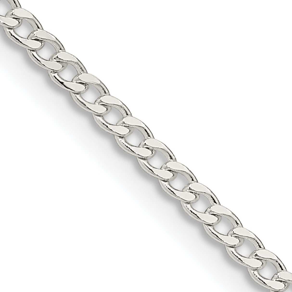 925 White Gold 2.3 mm Curb Chain Necklace, Polished detail view