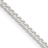 925 White Gold 2.3 mm Curb Chain Necklace, Polished detail view