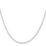 925 White Gold 2.3 mm Curb Chain Necklace, Polished