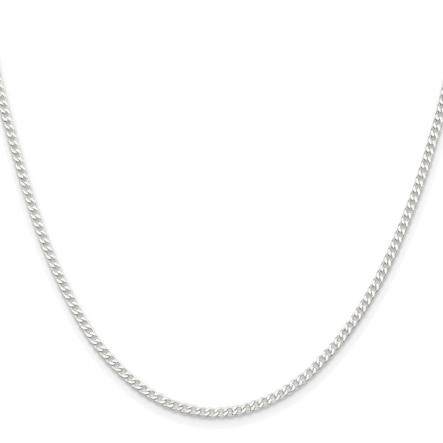 925 White Gold 2.3 mm Curb Chain Necklace, Polished