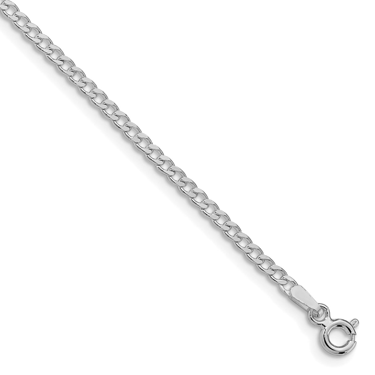 925 White Gold 2.3 mm Curb Chain Bracelet, Polished shown for scale