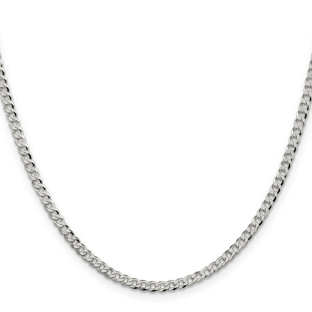 925 White Gold 3.2 mm Curb Chain Necklace, Polished