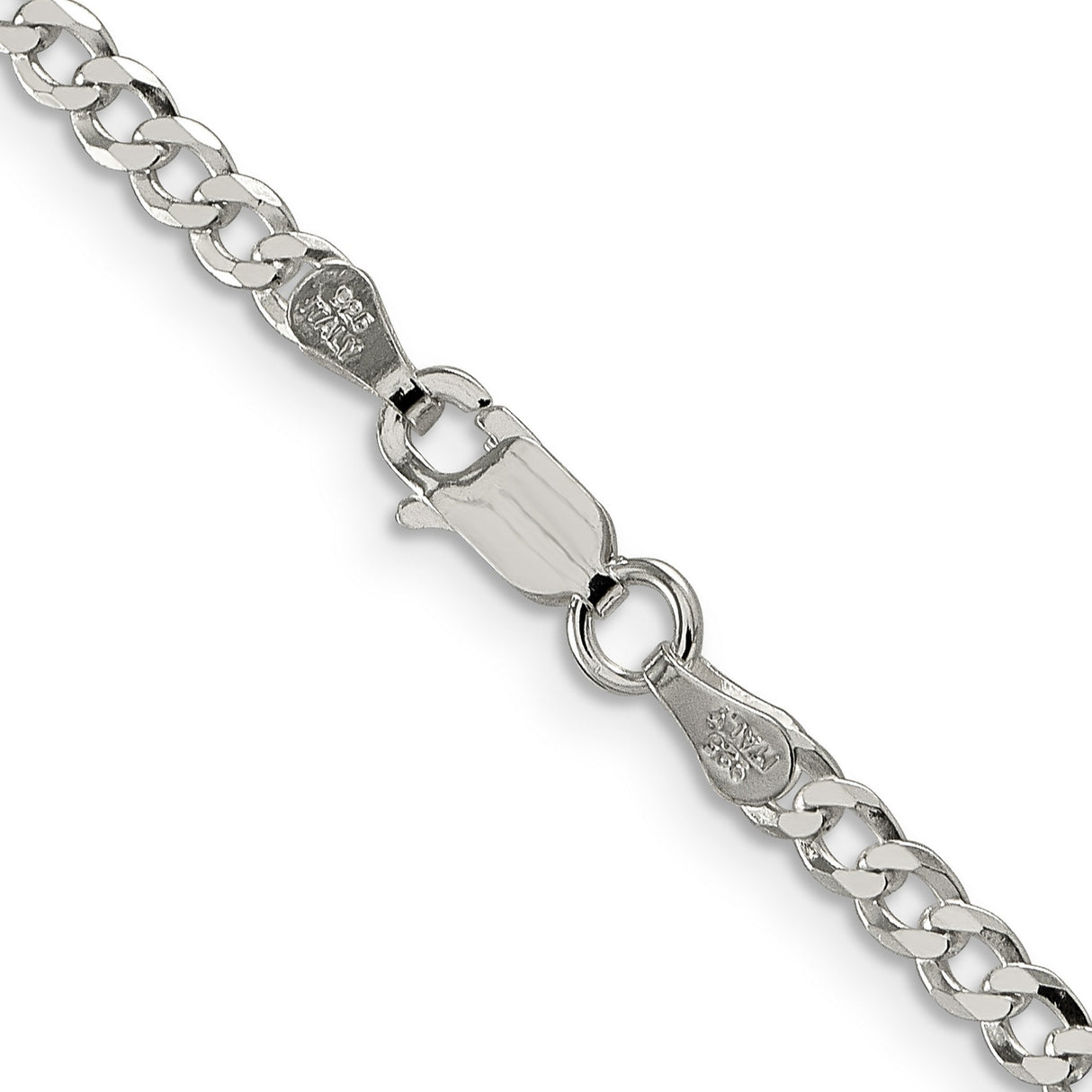 925 White Gold 3.2 mm Curb Chain Necklace, Polished alternate angle