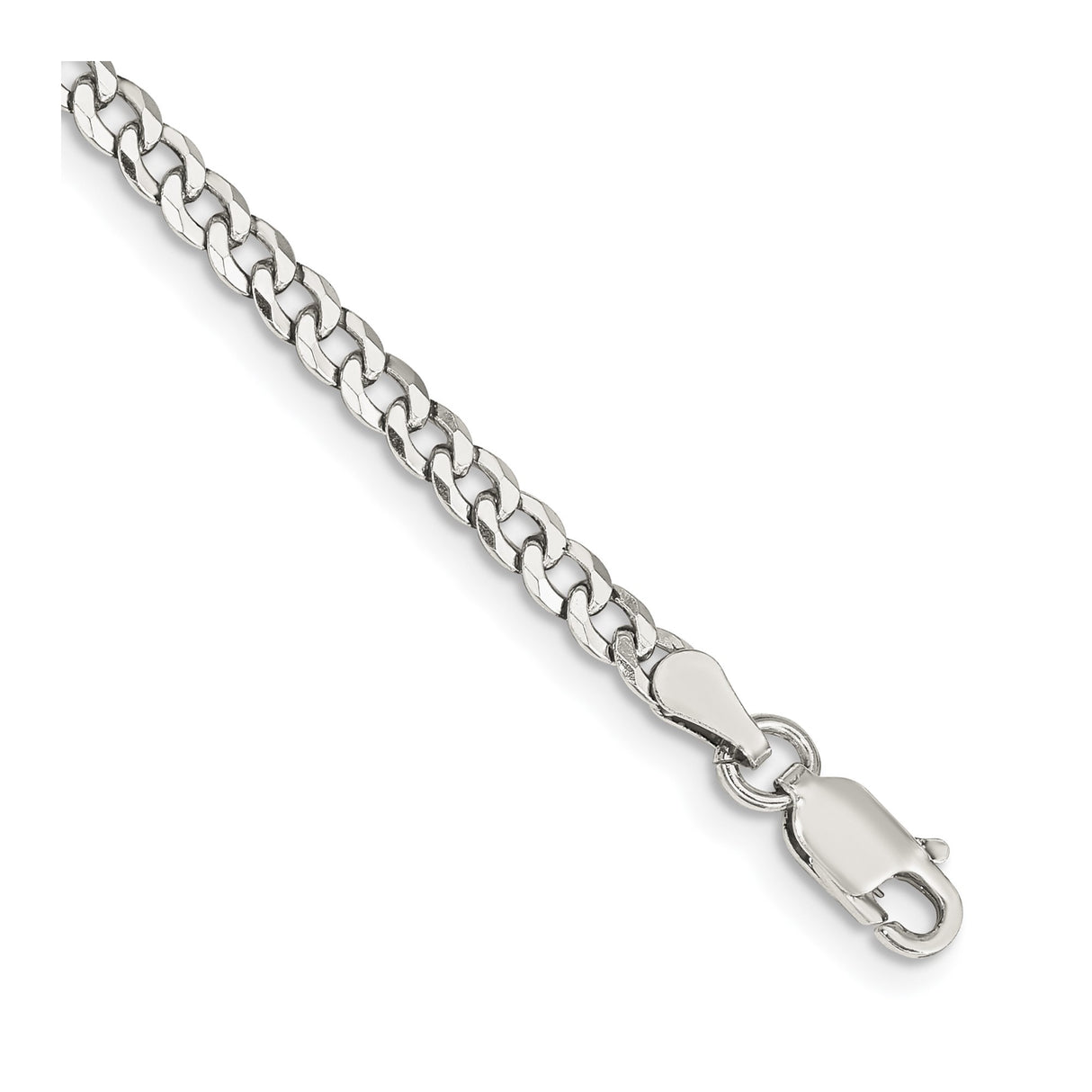 925 White Gold 3.2 mm Curb Chain Bracelet, Polished shown for scale