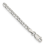 925 White Gold 3.2 mm Curb Chain Bracelet, Polished shown for scale
