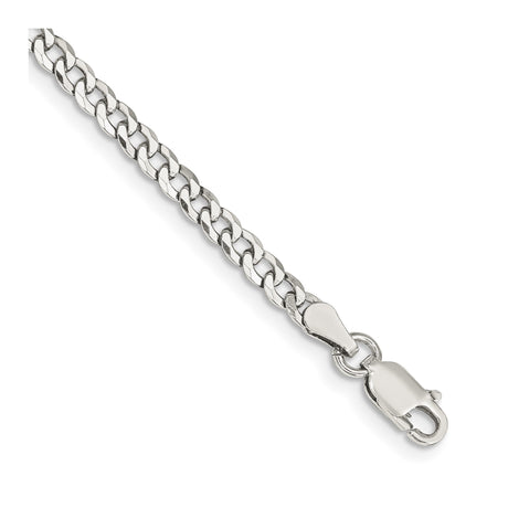 925 White Gold 3.2 mm Curb Chain Bracelet, Polished shown for scale
