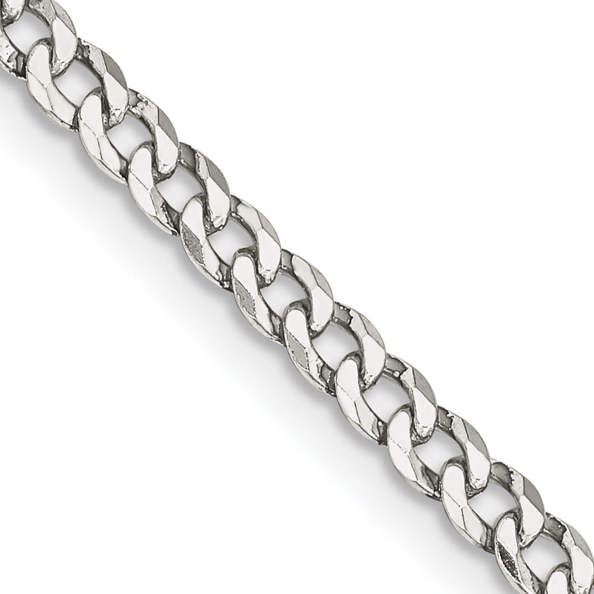 925 White Gold 3.2 mm Curb Chain Necklace, Polished detail view