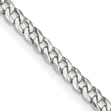 925 White Gold 3.2 mm Curb Chain Necklace, Polished detail view