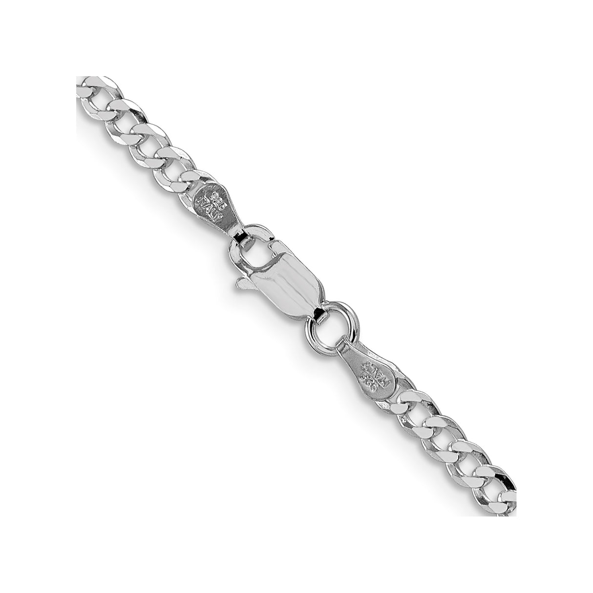 925 White Gold 3.2 mm Curb Chain Necklace, Polished alternate angle
