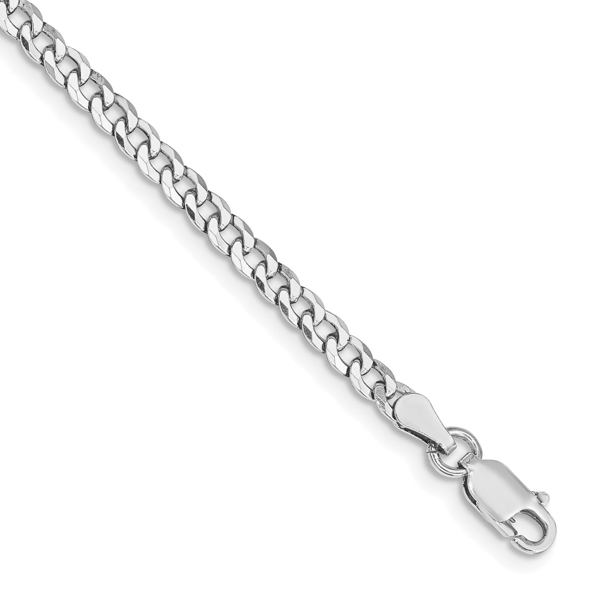 925 White Gold 3.2 mm Curb Chain Bracelet, Polished shown for scale