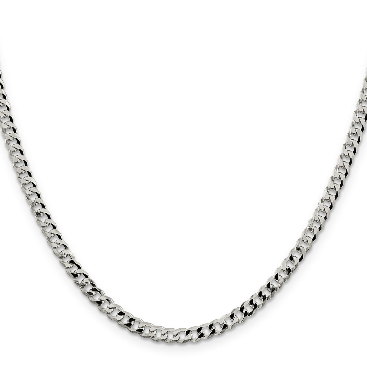 925 White Gold 4 mm Curb Chain Necklace, Polished
