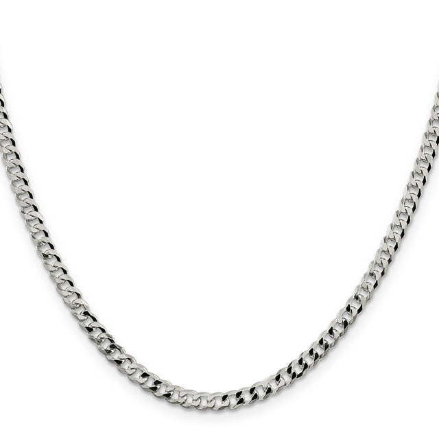 925 White Gold 4 mm Curb Chain Necklace, Polished