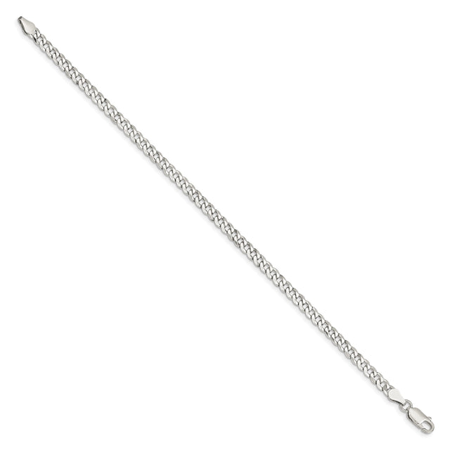 925 White Gold 4 mm Curb Chain Bracelet, Polished