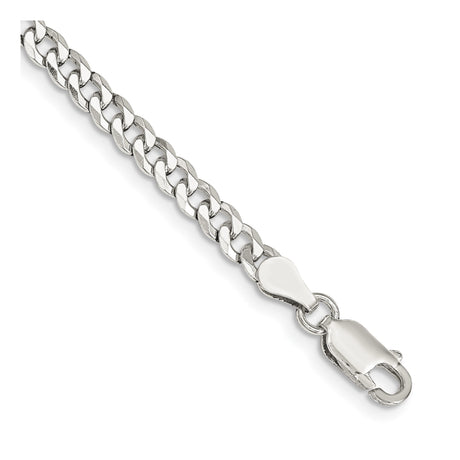 925 White Gold 4 mm Curb Chain Bracelet, Polished shown for scale