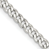 925 White Gold 4 mm Curb Chain Necklace, Polished detail view