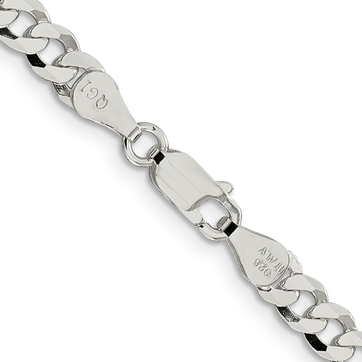 925 White Gold 5 mm Curb Chain Necklace, Polished alternate angle