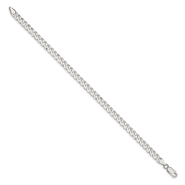 925 White Gold 5 mm Curb Chain Anklet, Polished