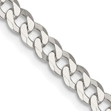925 White Gold 5 mm Curb Chain Necklace, Polished detail view