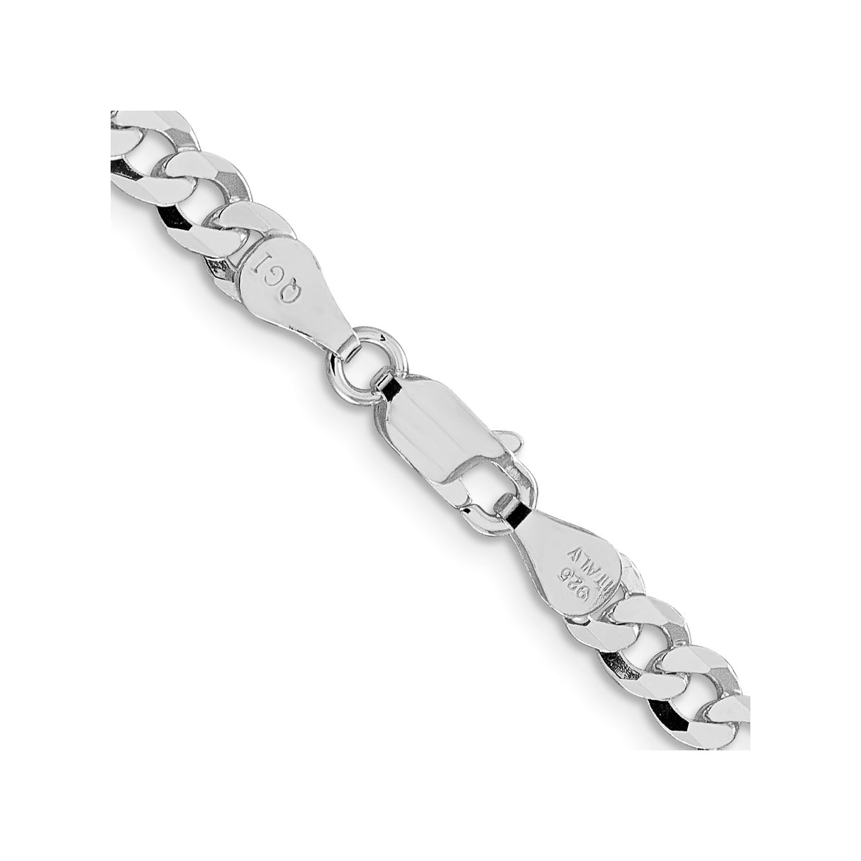 925 White Gold 5 mm Curb Chain Necklace, Polished alternate angle
