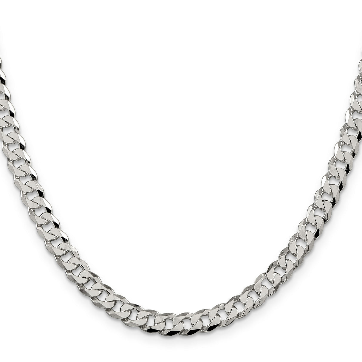 925 White Gold 6 mm Curb Chain Necklace, Polished