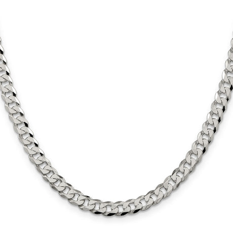 925 White Gold 6 mm Curb Chain Necklace, Polished