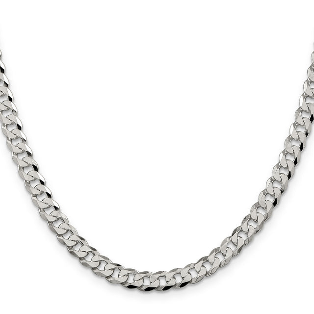 925 White Gold 6 mm Curb Chain Necklace, Polished