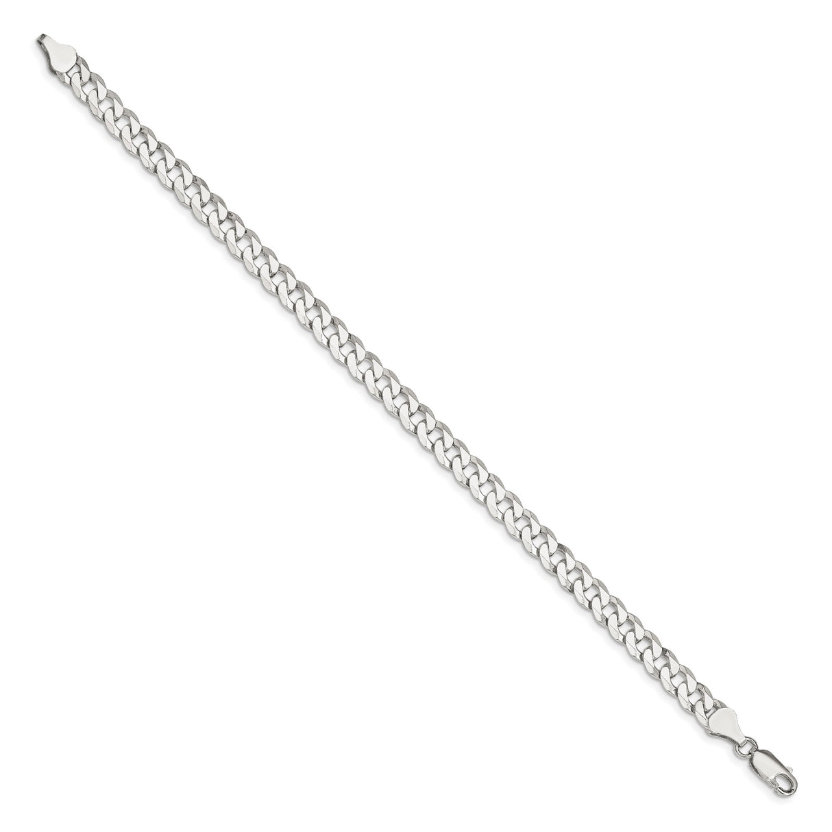 925 White Gold 6 mm Curb Chain Anklet, Polished