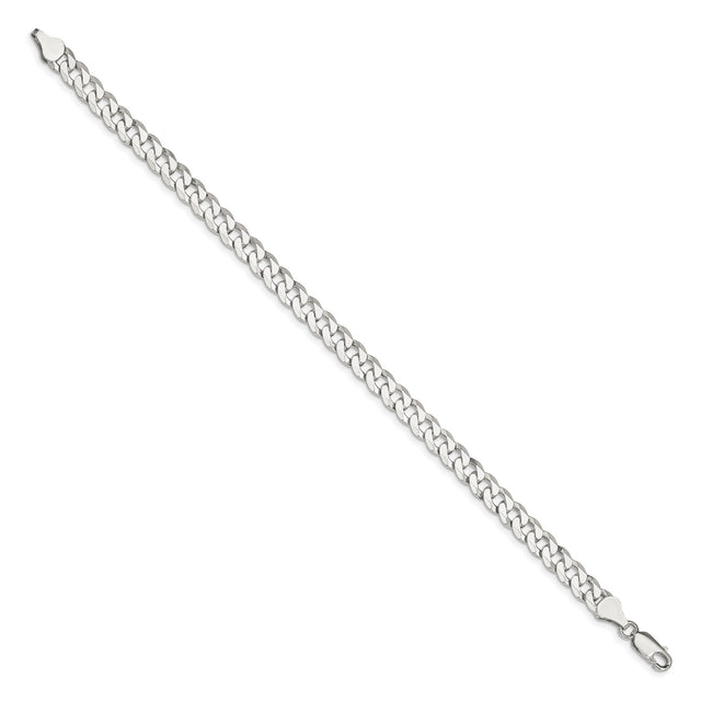 925 White Gold 6 mm Curb Chain Anklet, Polished