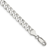 925 White Gold 6 mm Curb Chain Anklet, Polished shown for scale