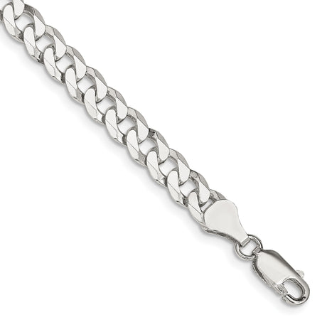 925 White Gold 6 mm Curb Chain Anklet, Polished shown for scale