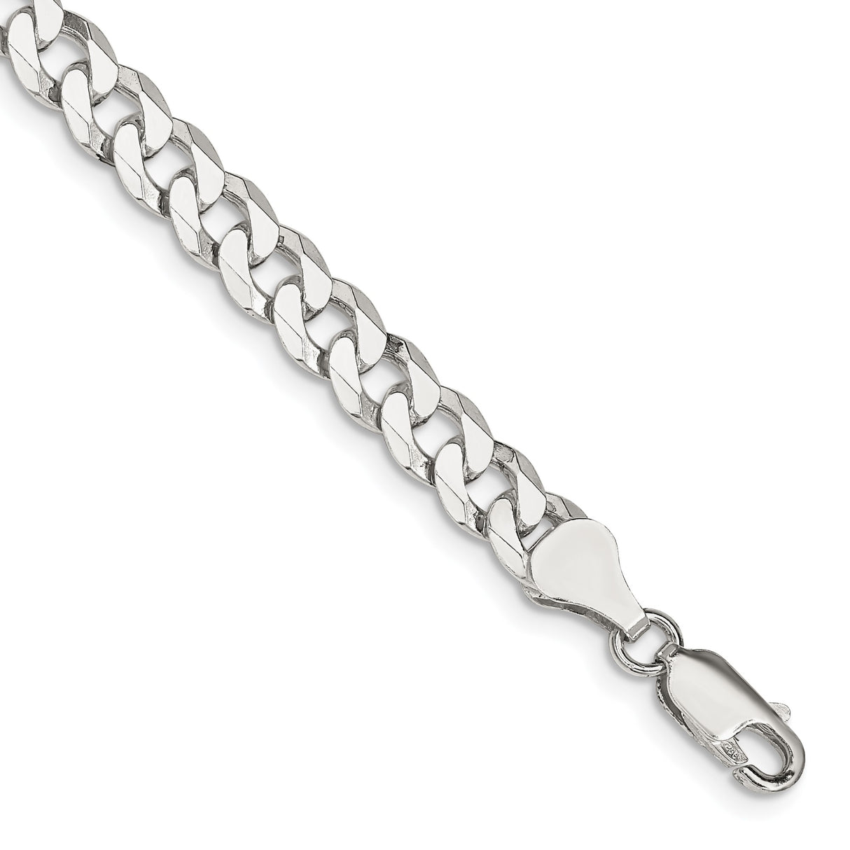 925 White Gold 6 mm Curb Chain Bracelet, Polished shown for scale