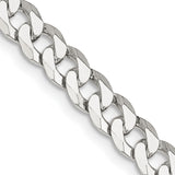 925 White Gold 6 mm Curb Chain Necklace, Polished detail view