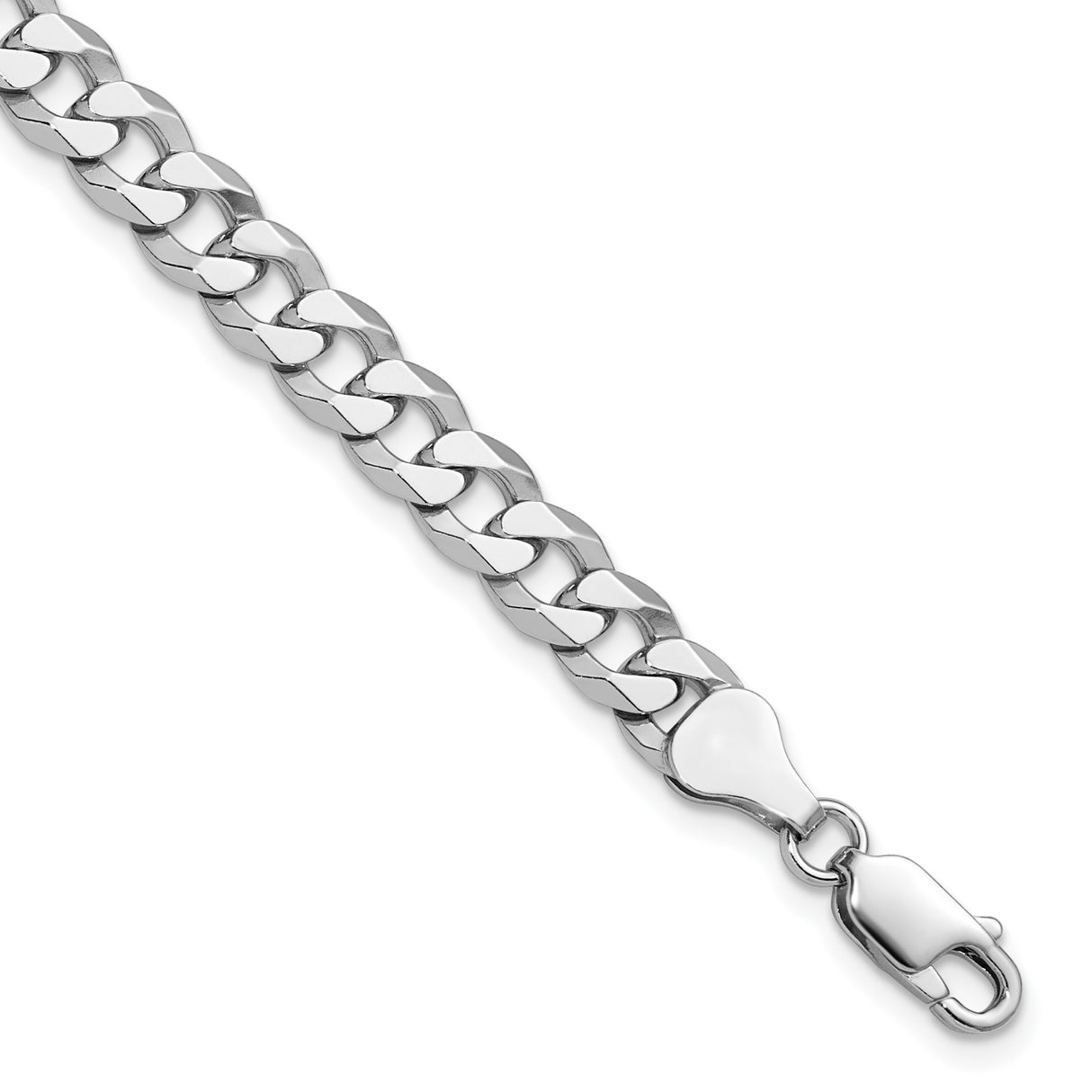 925 White Gold 6 mm Curb Chain Anklet, Polished shown for scale