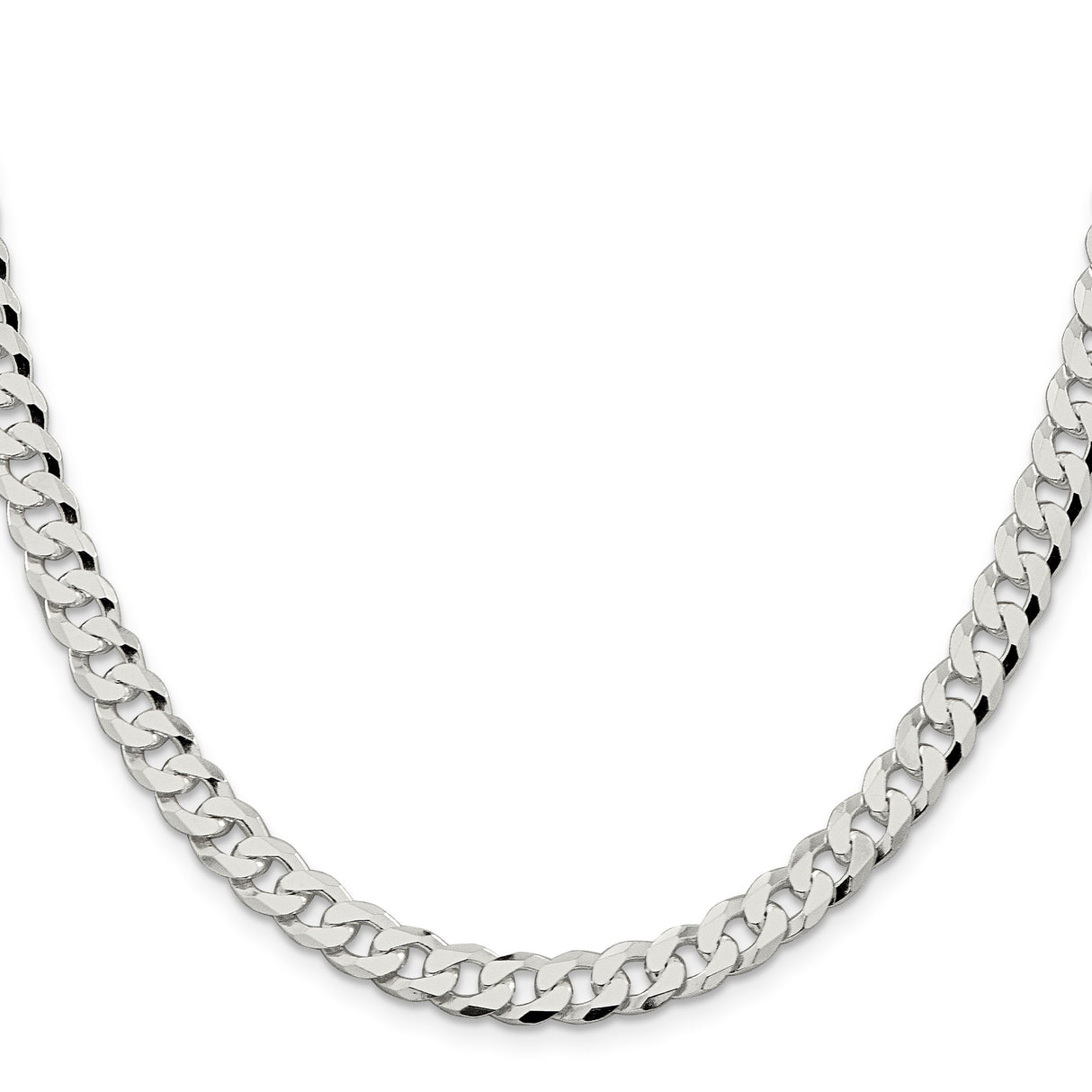 925 White Gold 7 mm Curb Chain Necklace, Polished