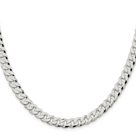 925 White Gold 7 mm Curb Chain Necklace, Polished