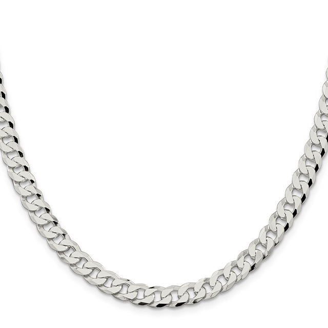 925 White Gold 7 mm Curb Chain Necklace, Polished