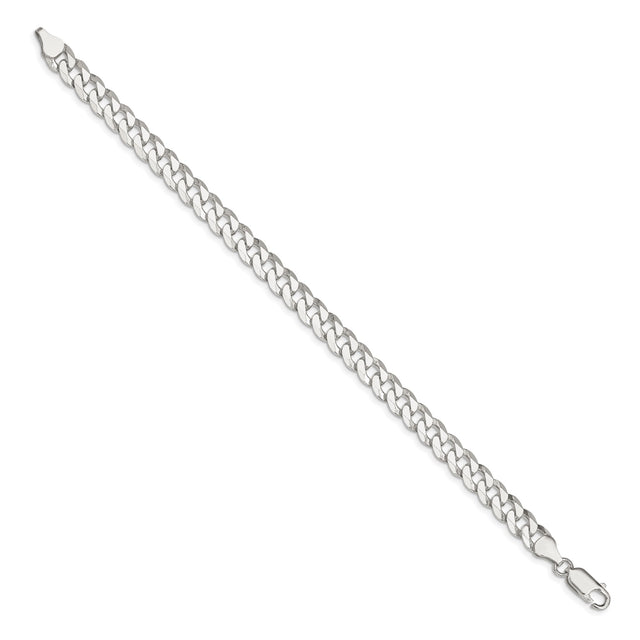 925 White Gold 7 mm Curb Chain Anklet, Polished