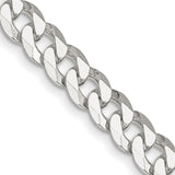 925 White Gold 7 mm Curb Chain Necklace, Polished detail view