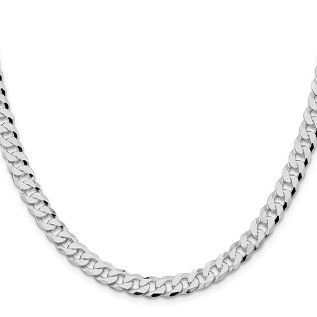925 White Gold 7 mm Curb Chain Necklace, Polished
