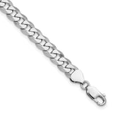 925 White Gold 7 mm Curb Chain Anklet, Polished detail view