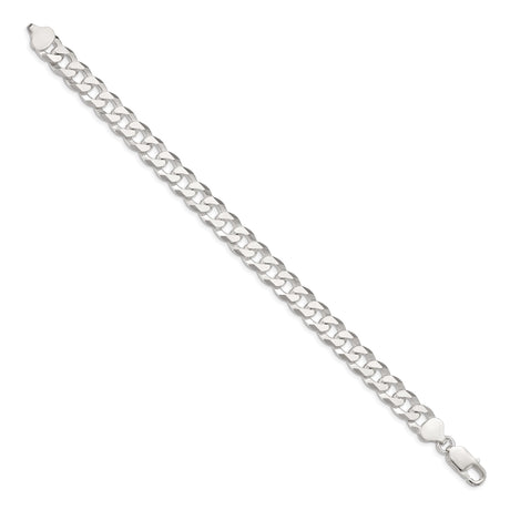 925 White Gold 8.5 mm Curb Chain Anklet, Polished