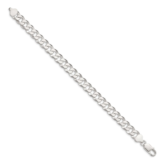 925 White Gold 8.5 mm Curb Chain Anklet, Polished