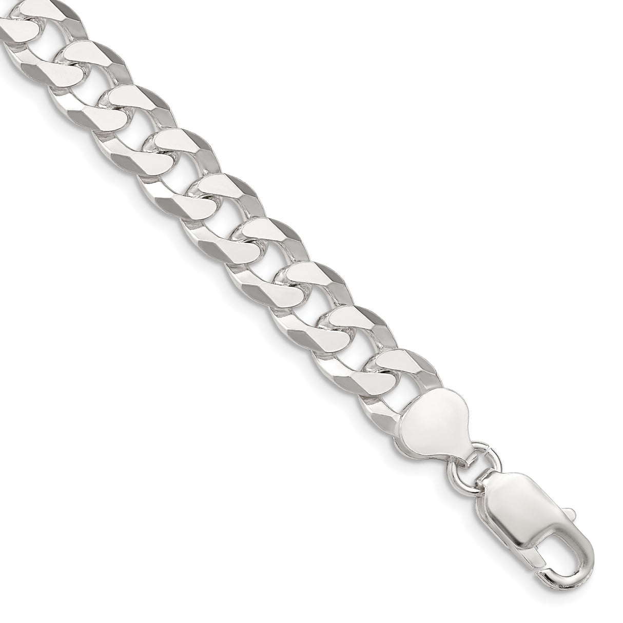 925 White Gold 8.5 mm Curb Chain Anklet, Polished shown for scale