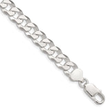 925 White Gold 8.5 mm Curb Chain Bracelet, Polished shown for scale