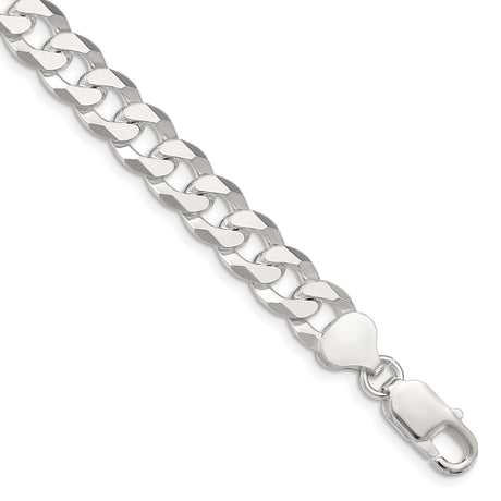 925 White Gold 8.5 mm Curb Chain Bracelet, Polished shown for scale