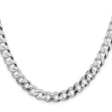 925 White Gold 8.5 mm Curb Chain Necklace, Polished