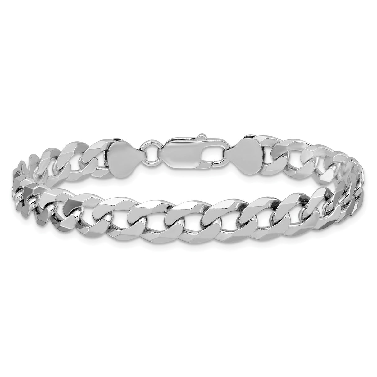 925 White Gold 8.5 mm Curb Chain Anklet, Polished alternate angle