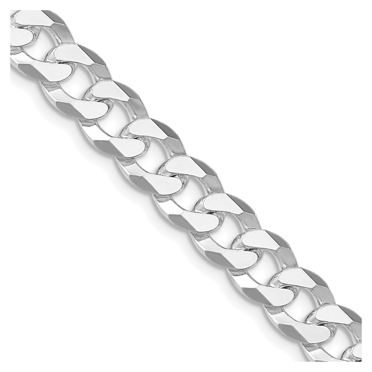 925 White Gold 8.5 mm Curb Chain Necklace, Polished detail view