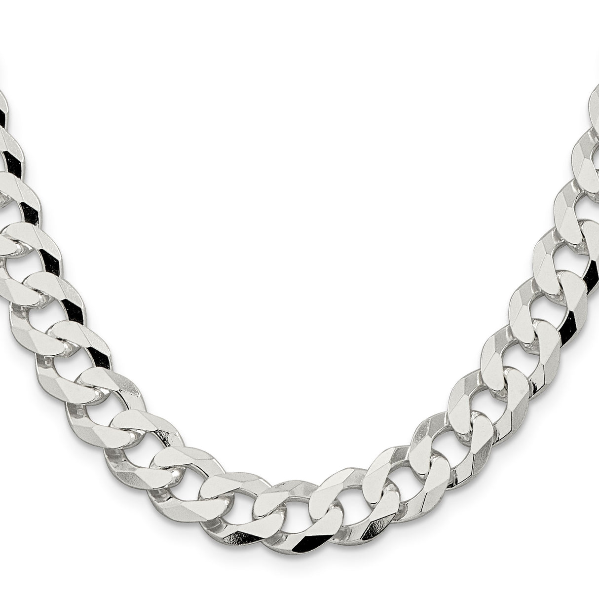 925 White Gold 10.6 mm Curb Chain Necklace, Polished