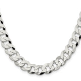 925 White Gold 10.6 mm Curb Chain Necklace, Polished